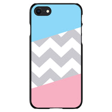 DistinctInk® Hard Plastic Snap-On Case for Apple iPhone or Samsung Galaxy - Pink Blue Block Grey Chevron