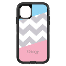 DistinctInk™ OtterBox Defender Series Case for Apple iPhone / Samsung Galaxy / Google Pixel - Pink Blue Block Grey Chevron