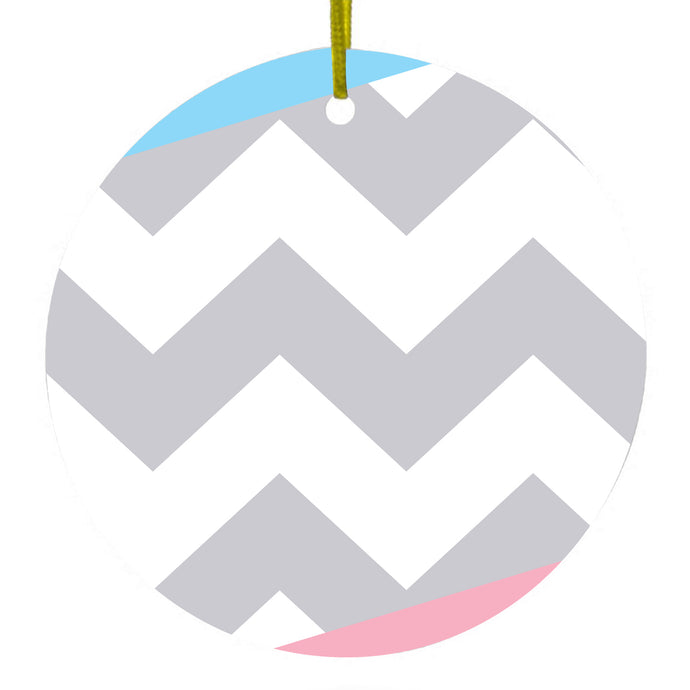Pink Blue Block Grey Chevron Ceramic Ornament