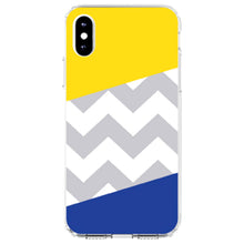 DistinctInk® Clear Shockproof Hybrid Case for Apple iPhone / Samsung Galaxy / Google Pixel - Blue Yellow Block Grey Chevron