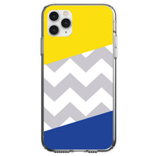 DistinctInk® Clear Shockproof Hybrid Case for Apple iPhone / Samsung Galaxy / Google Pixel - Blue Yellow Block Grey Chevron