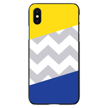 DistinctInk® Hard Plastic Snap-On Case for Apple iPhone or Samsung Galaxy - Blue Yellow Block Grey Chevron