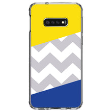 DistinctInk® Clear Shockproof Hybrid Case for Apple iPhone / Samsung Galaxy / Google Pixel - Blue Yellow Block Grey Chevron
