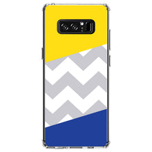 DistinctInk® Clear Shockproof Hybrid Case for Apple iPhone / Samsung Galaxy / Google Pixel - Blue Yellow Block Grey Chevron