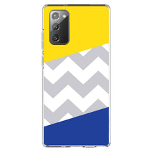DistinctInk® Clear Shockproof Hybrid Case for Apple iPhone / Samsung Galaxy / Google Pixel - Blue Yellow Block Grey Chevron