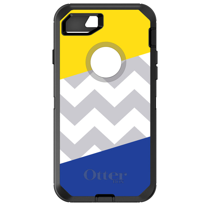 DistinctInk™ OtterBox Defender Series Case for Apple iPhone / Samsung Galaxy / Google Pixel - Blue Yellow Block Grey Chevron
