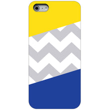 DistinctInk® Hard Plastic Snap-On Case for Apple iPhone or Samsung Galaxy - Blue Yellow Block Grey Chevron