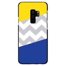 DistinctInk® Hard Plastic Snap-On Case for Apple iPhone or Samsung Galaxy - Blue Yellow Block Grey Chevron