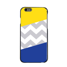 DistinctInk® Hard Plastic Snap-On Case for Apple iPhone or Samsung Galaxy - Blue Yellow Block Grey Chevron