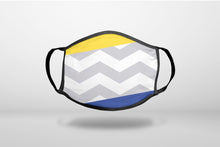 Blue Yellow Block Grey Chevron - 3-Ply Reusable Soft Face Mask Covering, Unisex, Cotton Inner Layer