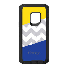 DistinctInk™ OtterBox Defender Series Case for Apple iPhone / Samsung Galaxy / Google Pixel - Blue Yellow Block Grey Chevron
