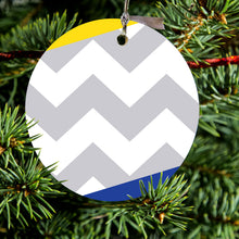 Blue Yellow Block Grey Chevron Ceramic Ornament