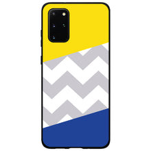 DistinctInk® Hard Plastic Snap-On Case for Apple iPhone or Samsung Galaxy - Blue Yellow Block Grey Chevron