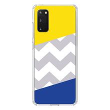 DistinctInk® Clear Shockproof Hybrid Case for Apple iPhone / Samsung Galaxy / Google Pixel - Blue Yellow Block Grey Chevron