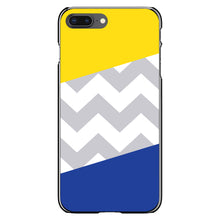 DistinctInk® Hard Plastic Snap-On Case for Apple iPhone or Samsung Galaxy - Blue Yellow Block Grey Chevron