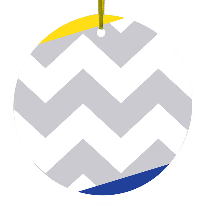 Blue Yellow Block Grey Chevron Ceramic Ornament