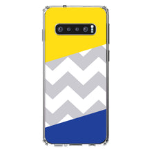 DistinctInk® Clear Shockproof Hybrid Case for Apple iPhone / Samsung Galaxy / Google Pixel - Blue Yellow Block Grey Chevron