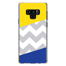 DistinctInk® Clear Shockproof Hybrid Case for Apple iPhone / Samsung Galaxy / Google Pixel - Blue Yellow Block Grey Chevron