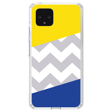 DistinctInk® Clear Shockproof Hybrid Case for Apple iPhone / Samsung Galaxy / Google Pixel - Blue Yellow Block Grey Chevron