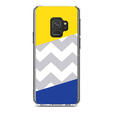 DistinctInk® Clear Shockproof Hybrid Case for Apple iPhone / Samsung Galaxy / Google Pixel - Blue Yellow Block Grey Chevron