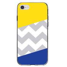 DistinctInk® Clear Shockproof Hybrid Case for Apple iPhone / Samsung Galaxy / Google Pixel - Blue Yellow Block Grey Chevron