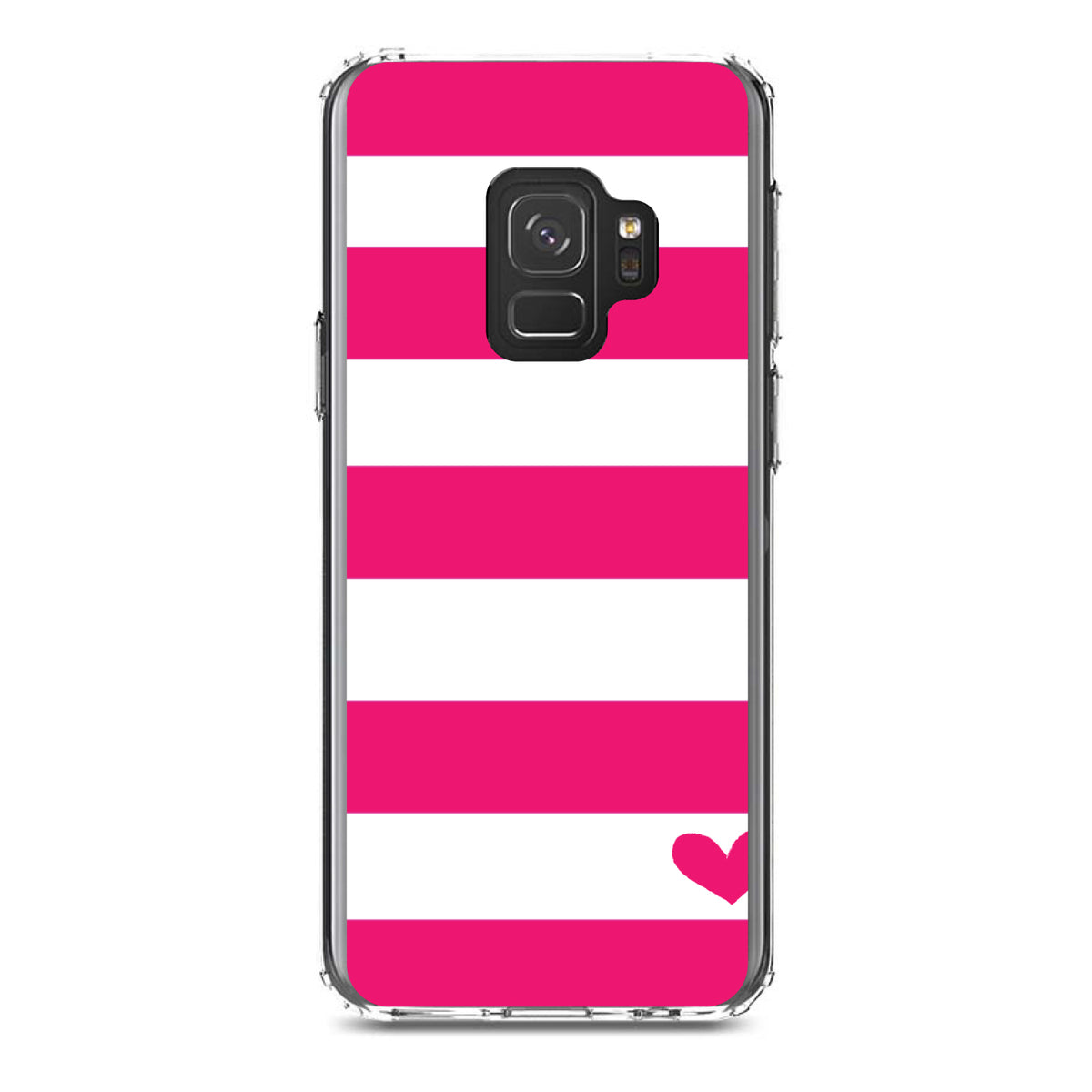 Hot Pink White Stripes Heart Clear Shockproof iPhone Case, view 19