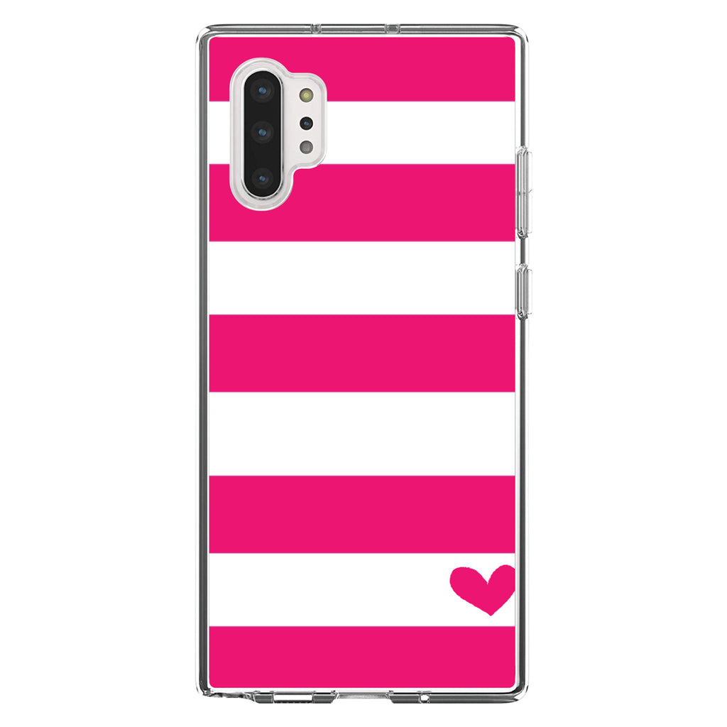 Hot Pink White Stripes Heart Clear Shockproof iPhone Case, view 10