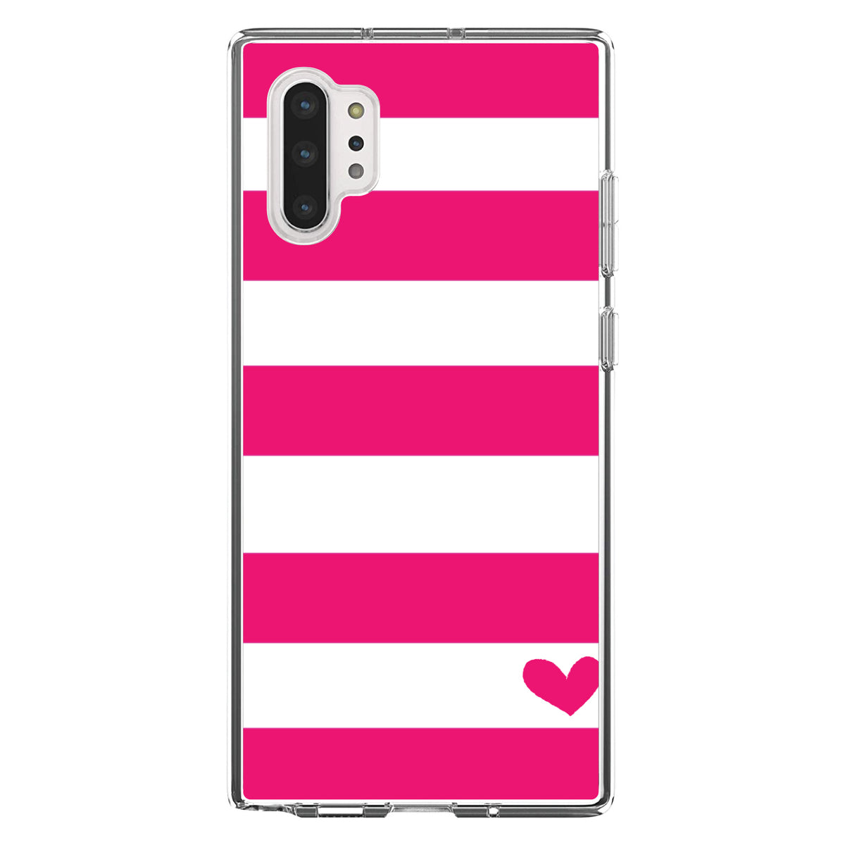 Hot Pink White Stripes Heart Clear Shockproof iPhone Case, view 10