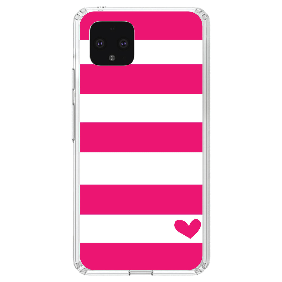 Hot Pink White Stripes Heart Clear Shockproof iPhone Case, view 23