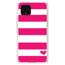 DistinctInk® Clear Shockproof Hybrid Case for Apple iPhone / Samsung Galaxy / Google Pixel - Hot Pink White Stripes Heart
