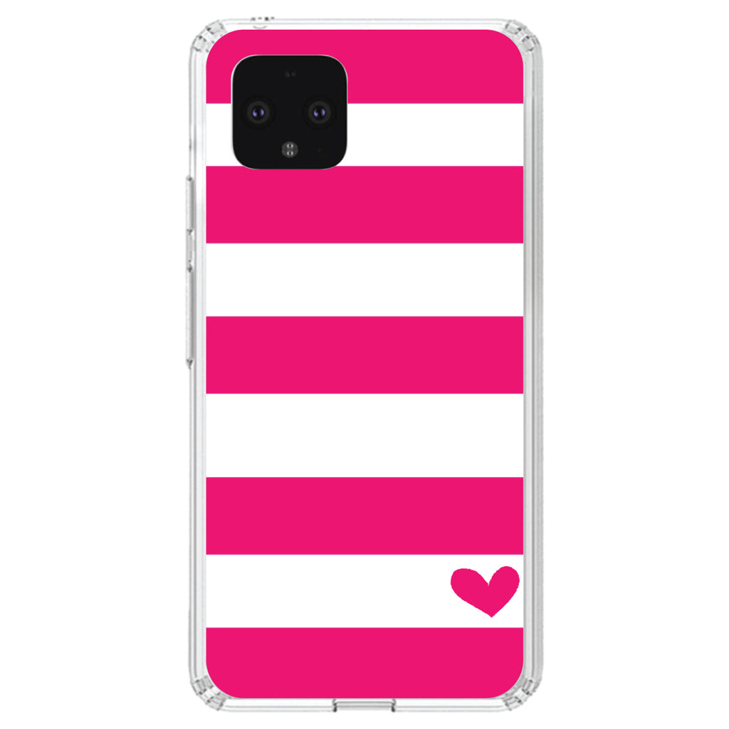 Hot Pink White Stripes Heart Clear Shockproof iPhone Case, view 24