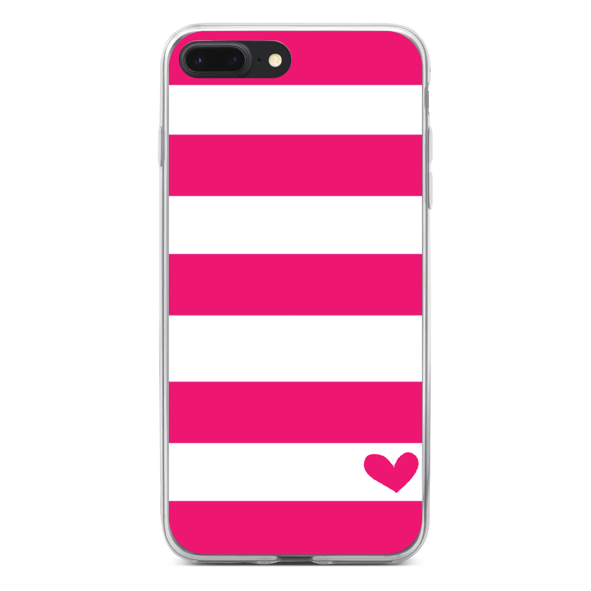 Hot Pink White Stripes Heart Clear Shockproof iPhone Case, view 6