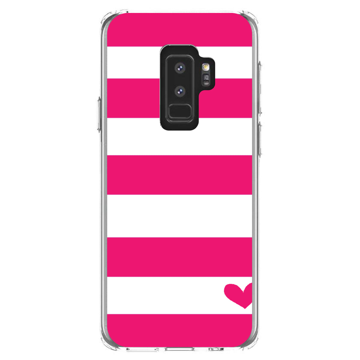 Hot Pink White Stripes Heart Clear Shockproof iPhone Case, view 20