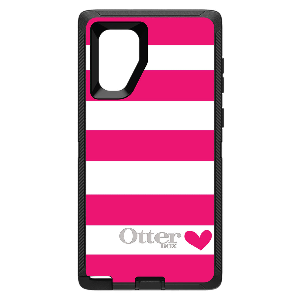 Hot Pink White Stripes Heart OtterBox Defender Case for iPhone & Galaxy, view 14