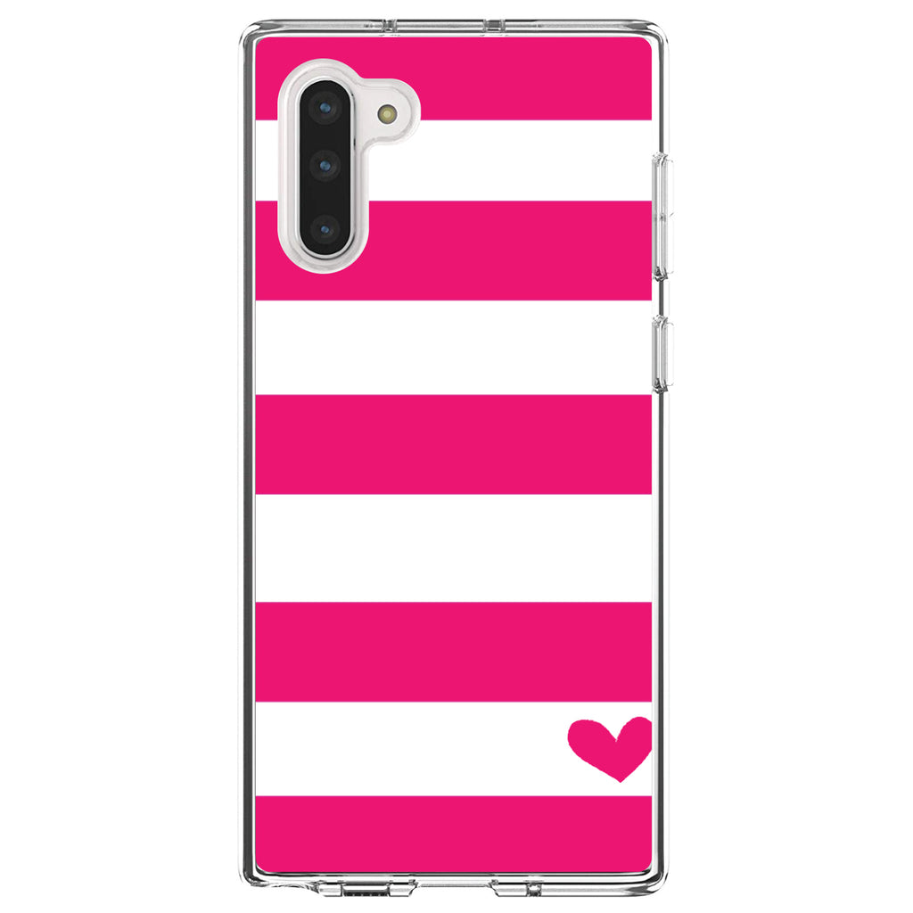 Hot Pink White Stripes Heart Clear Shockproof iPhone Case, view 9