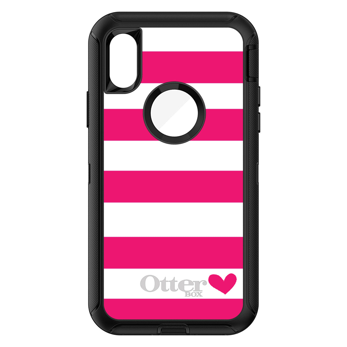 Hot Pink White Stripes Heart OtterBox Defender Case for iPhone & Galaxy, view 3