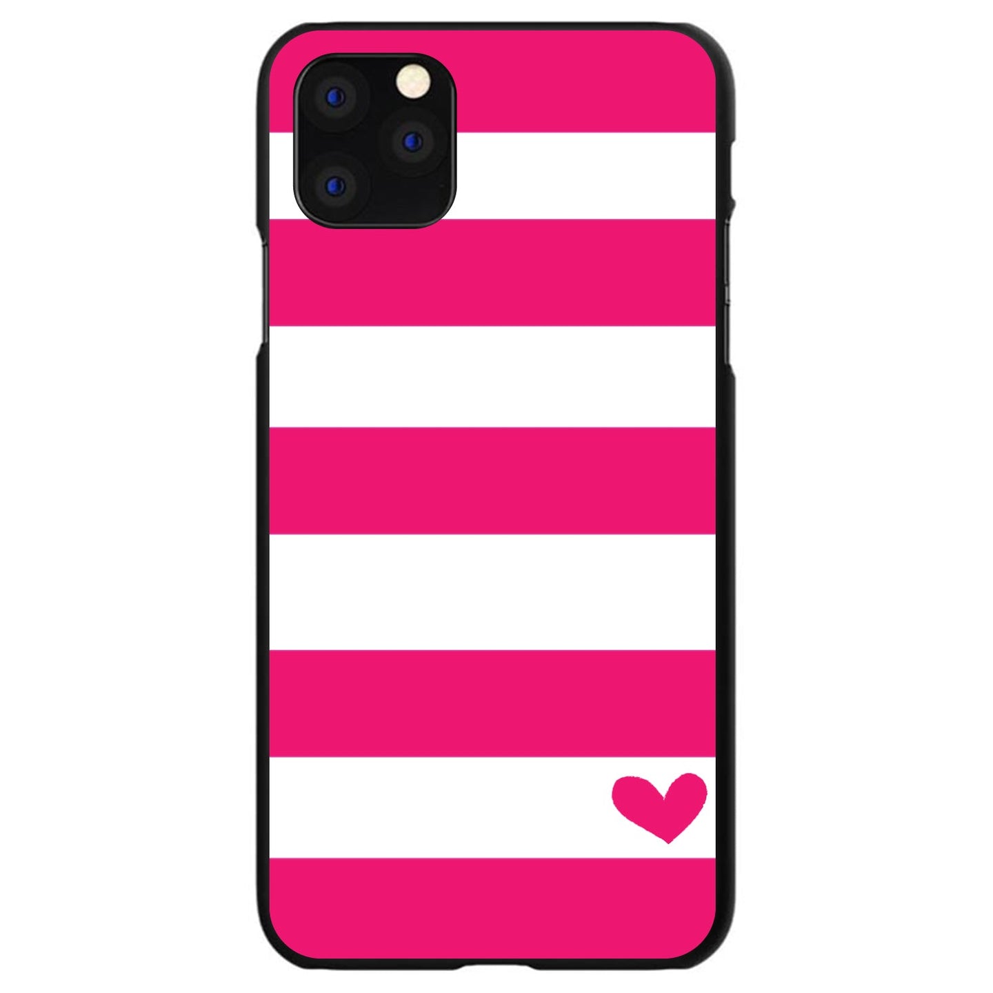 DistinctInk® Hard Plastic Snap-On Case for Apple iPhone or Samsung Galaxy - Hot Pink White Stripes Heart
