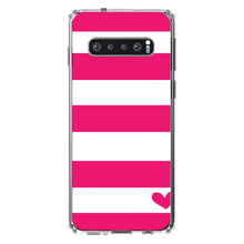 DistinctInk® Clear Shockproof Hybrid Case for Apple iPhone / Samsung Galaxy / Google Pixel - Hot Pink White Stripes Heart