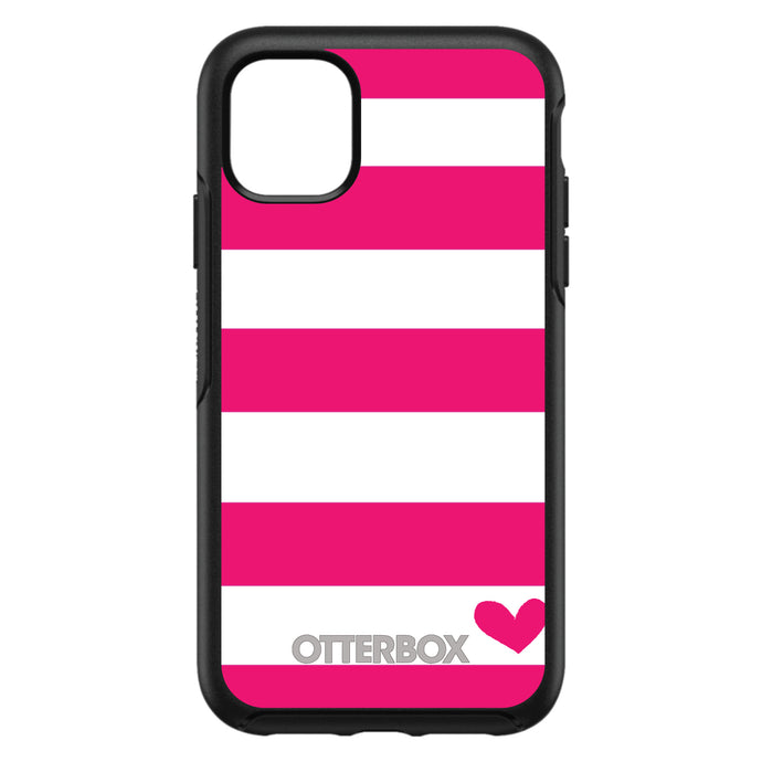 DistinctInk™ OtterBox Symmetry Series Case for Apple iPhone / Samsung Galaxy / Google Pixel - Hot Pink White Stripes Heart