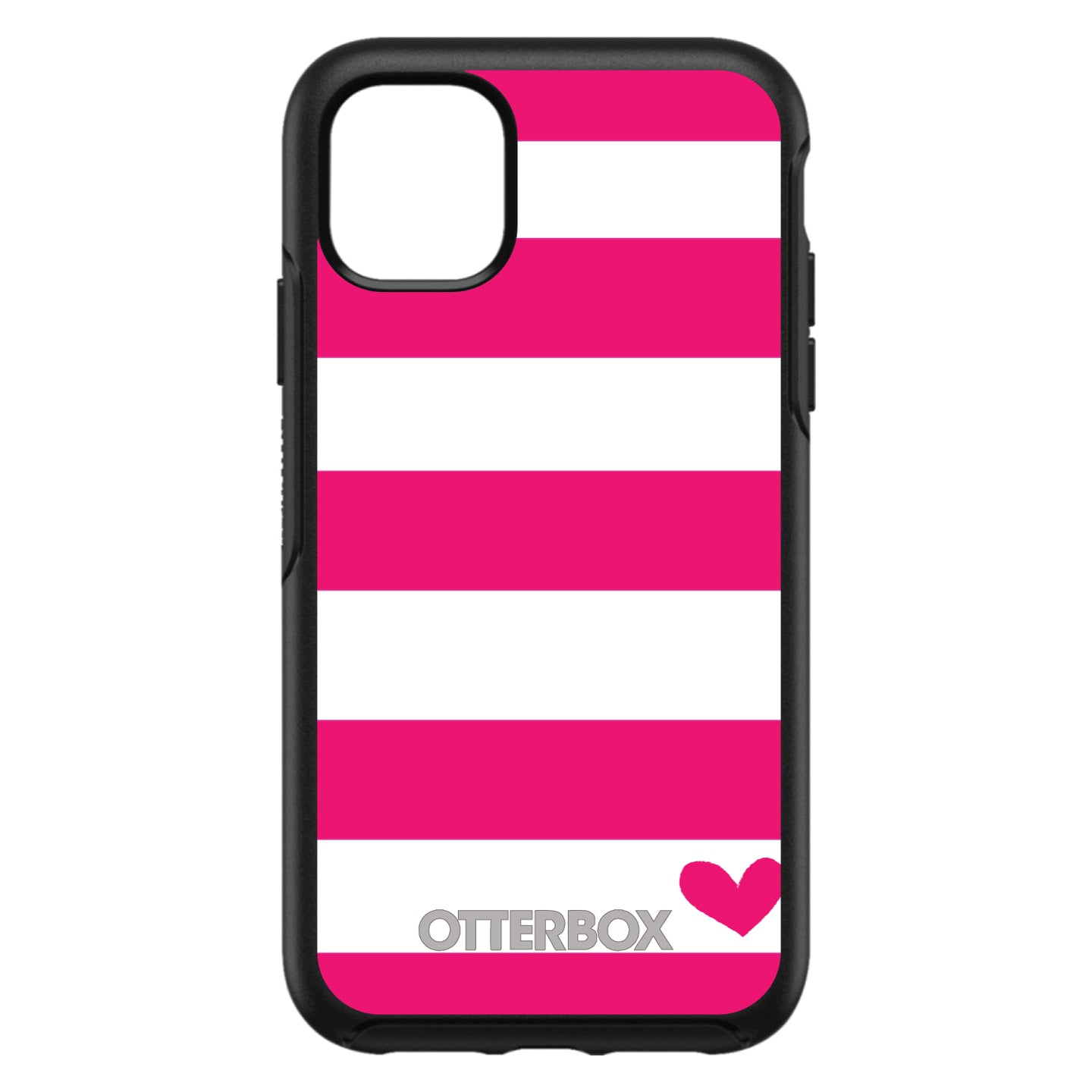 DistinctInk™ OtterBox Symmetry Series Case for Apple iPhone / Samsung Galaxy / Google Pixel - Hot Pink White Stripes Heart