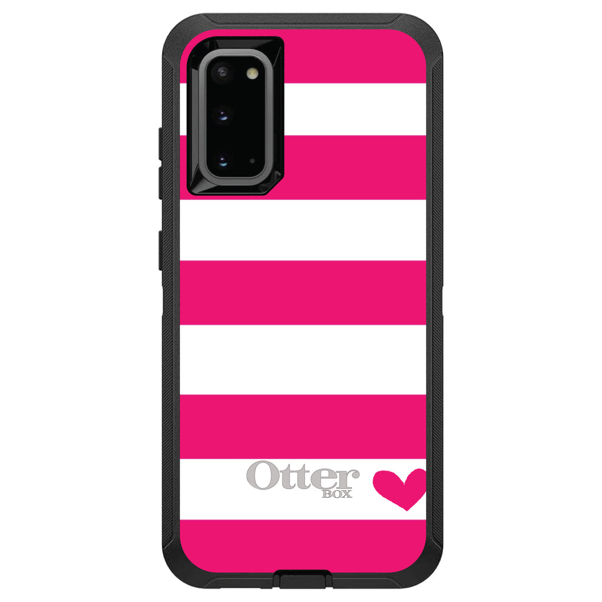 Hot Pink White Stripes Heart OtterBox Defender Case for iPhone & Galaxy, view 8