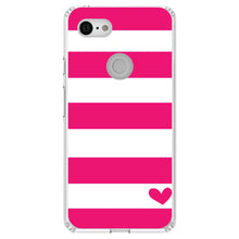 DistinctInk® Clear Shockproof Hybrid Case for Apple iPhone / Samsung Galaxy / Google Pixel - Hot Pink White Stripes Heart