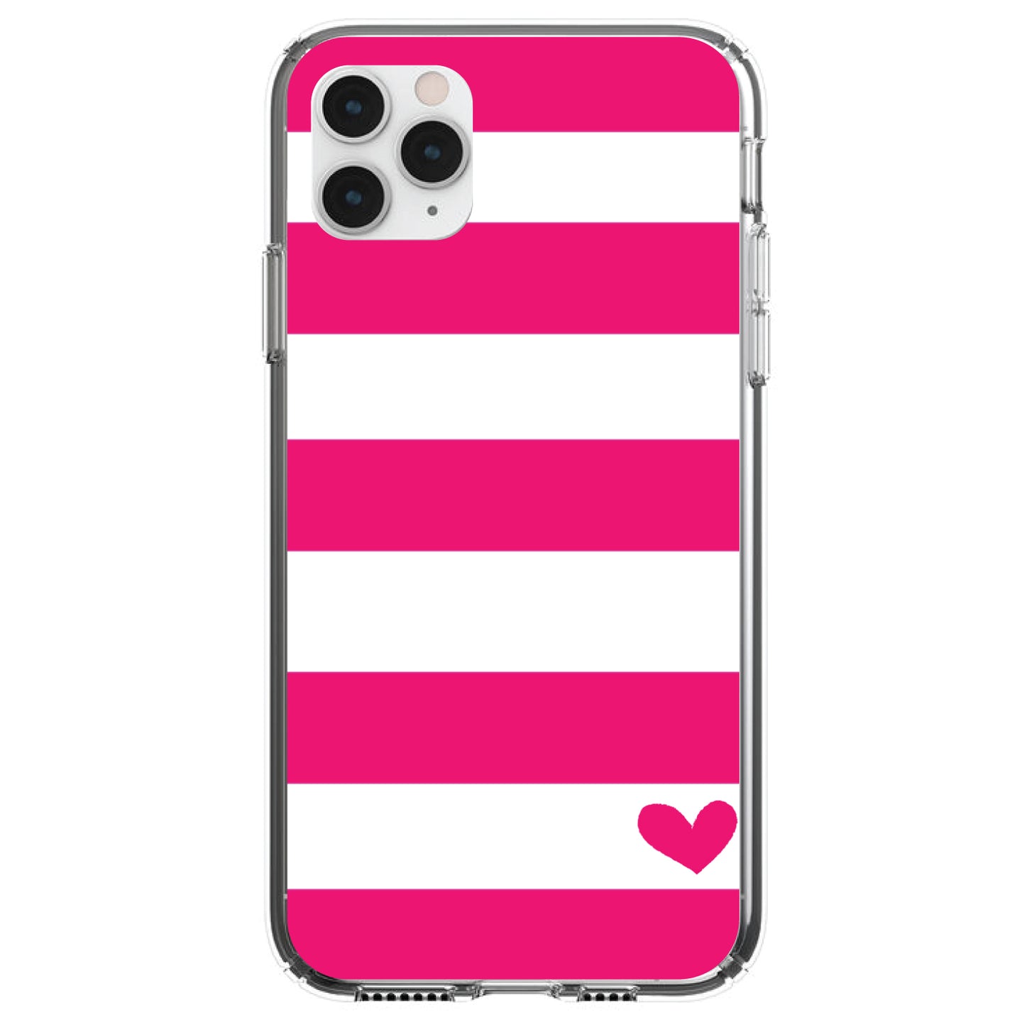 DistinctInk® Clear Shockproof Hybrid Case for Apple iPhone / Samsung Galaxy / Google Pixel - Hot Pink White Stripes Heart