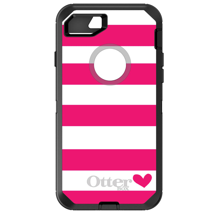 DistinctInk™ OtterBox Defender Series Case for Apple iPhone / Samsung Galaxy / Google Pixel - Hot Pink White Stripes Heart