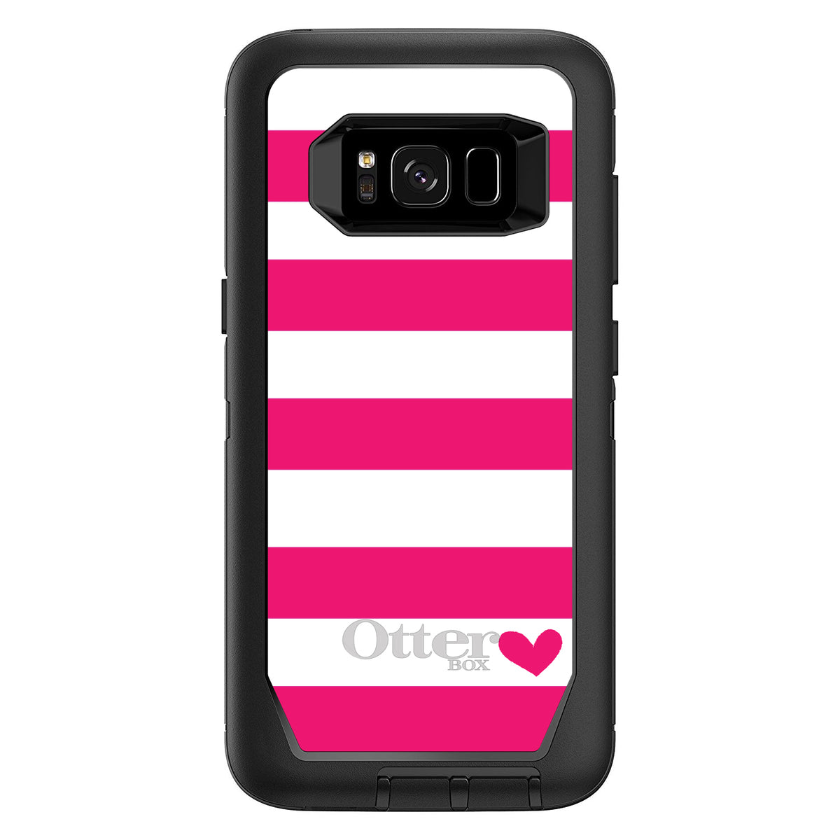 Hot Pink White Stripes Heart OtterBox Defender Case for iPhone & Galaxy, view 12