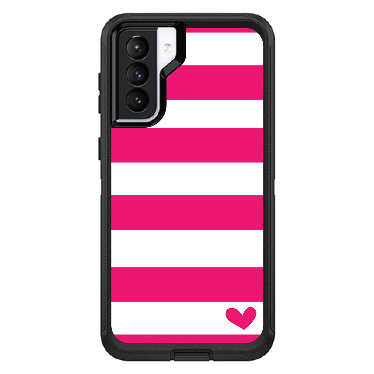 Hot Pink White Stripes Heart OtterBox Defender Case for iPhone & Galaxy, view 5