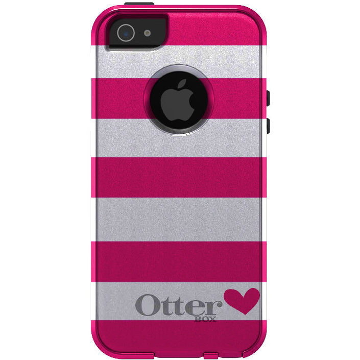 Hot Pink White Stripes Heart OtterBox Commuter Case for iPhone & Galaxy, view 5