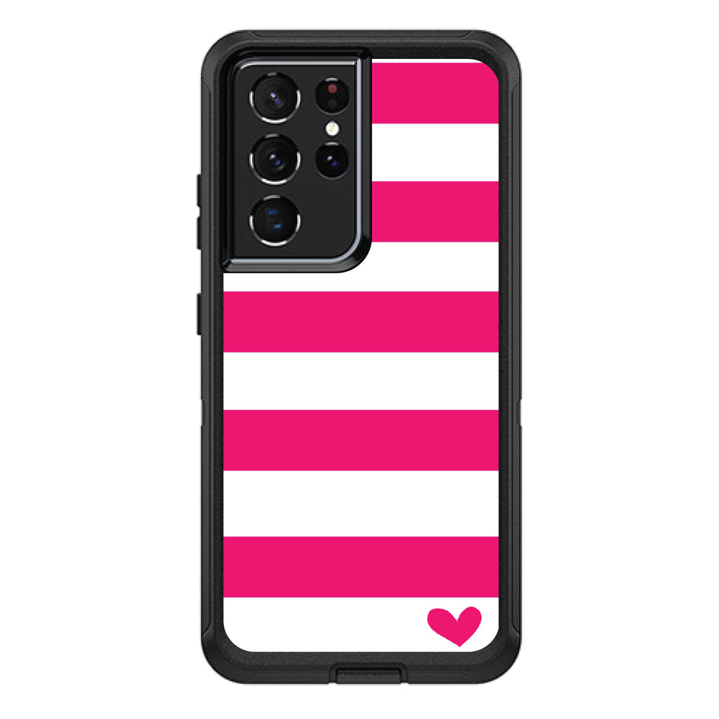 Hot Pink White Stripes Heart OtterBox Defender Case for iPhone & Galaxy, view 7