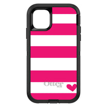 DistinctInk™ OtterBox Defender Series Case for Apple iPhone / Samsung Galaxy / Google Pixel - Hot Pink White Stripes Heart