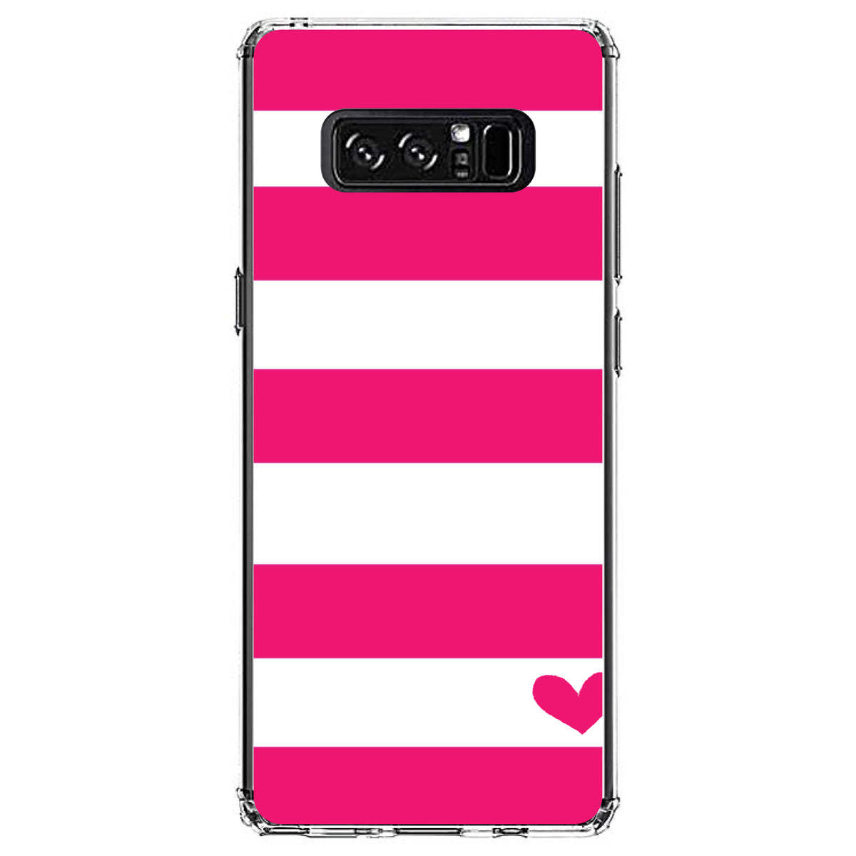 Hot Pink White Stripes Heart Clear Shockproof iPhone Case, view 12